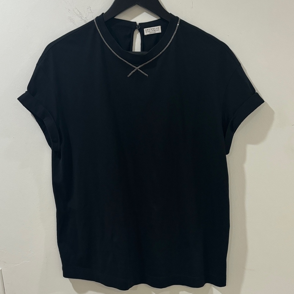 Black Short Sleeve Blouse with Keyhole Detail